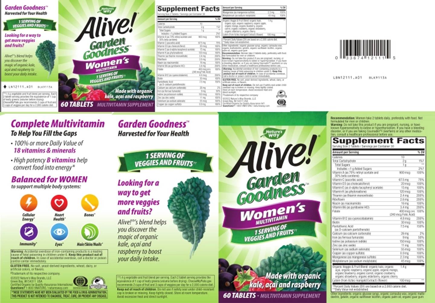 Nature's Way, Alive! Garden Goodness, Women's Multivitamin label