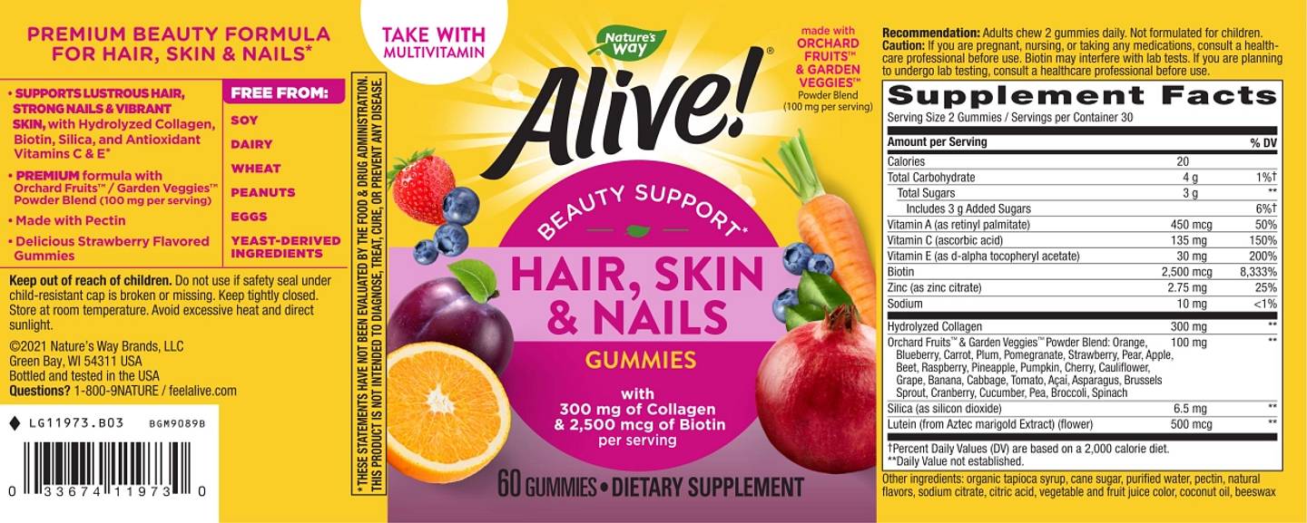 Nature's Way, Alive! Hair, Skin & Nails Premium Gummy label