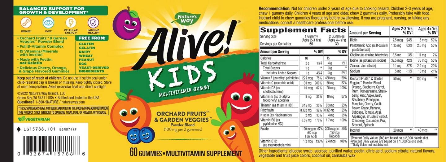 Nature's Way, Alive! Kids Complete Multivitamin label