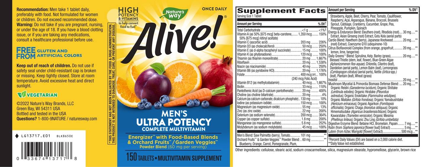 Nature's Way, Alive! Men's Ultra Multivitamin label