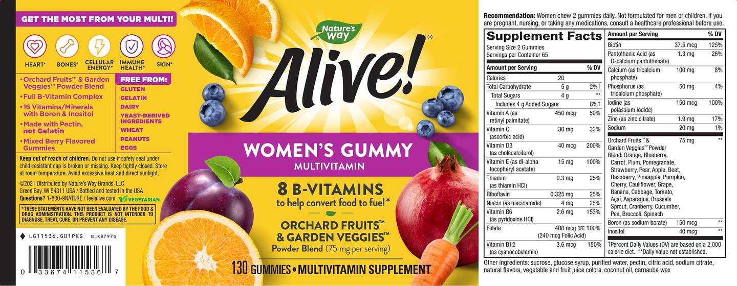 Nature's Way, Alive! Women's Gummy Multivitamin label