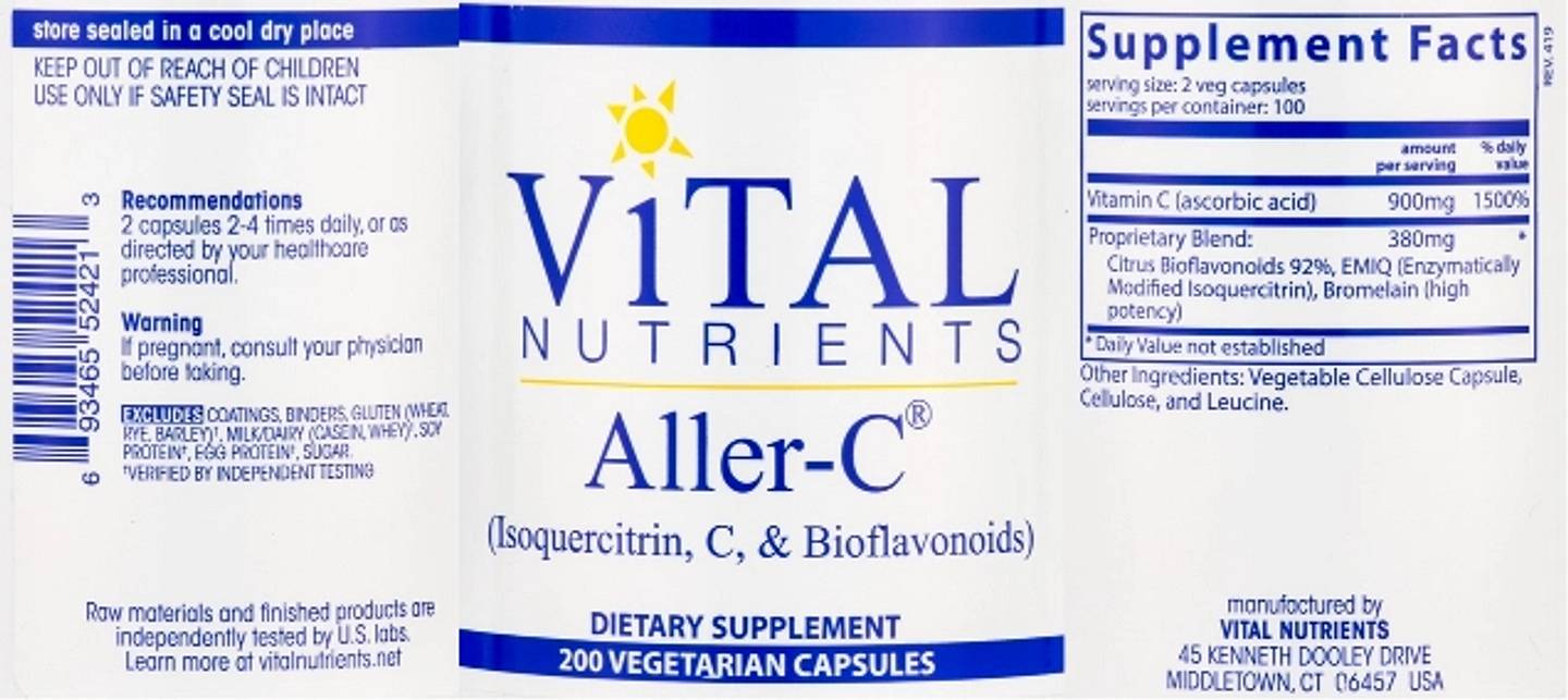 Vital Nutrients, Aller-C label