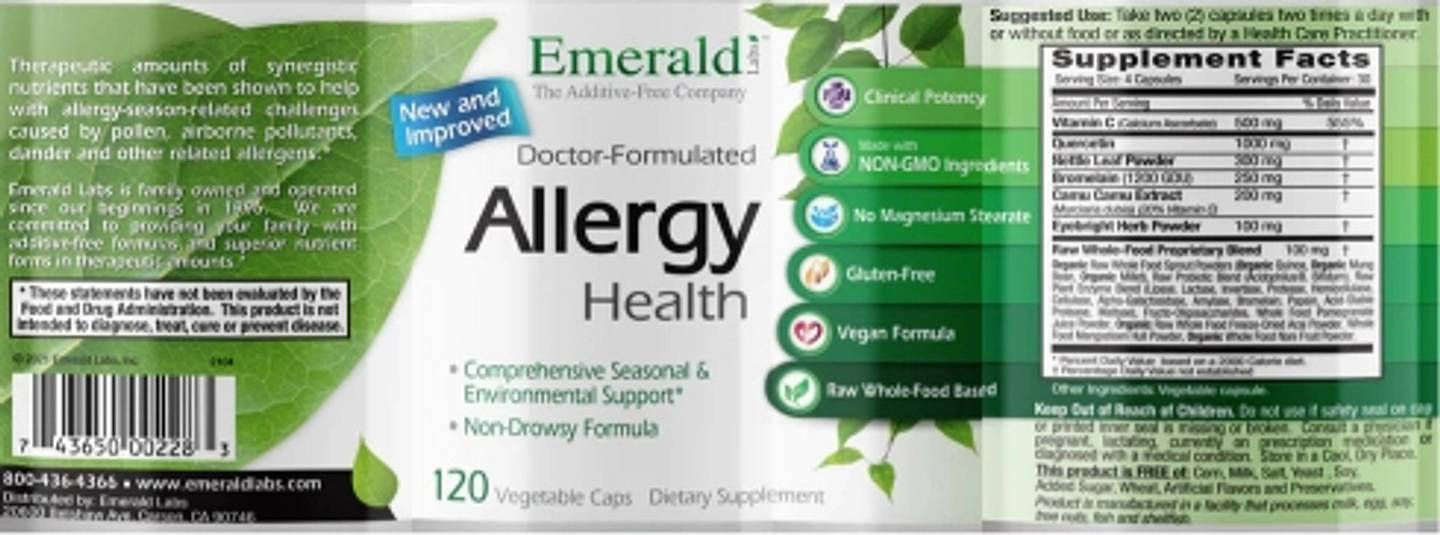 Emerald Laboratories, Allergy Health label