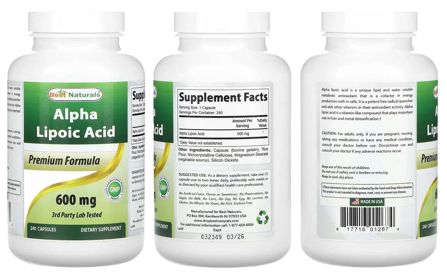 Best Naturals, Alpha Lipoic Acid packaging