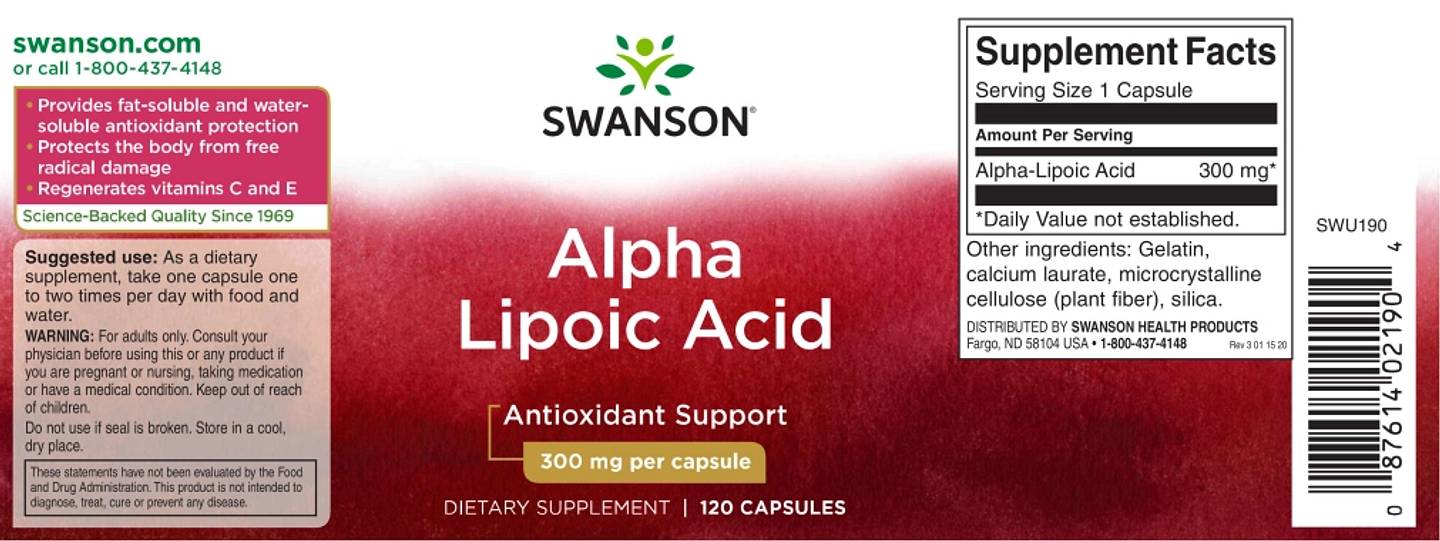 Swanson, Alpha Lipoic Acid label