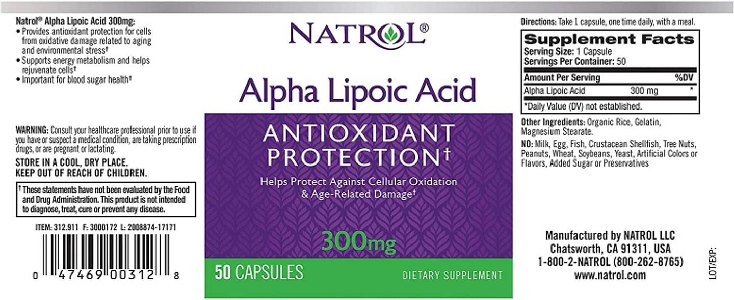 Natrol, Alpha Lipoic Acid label