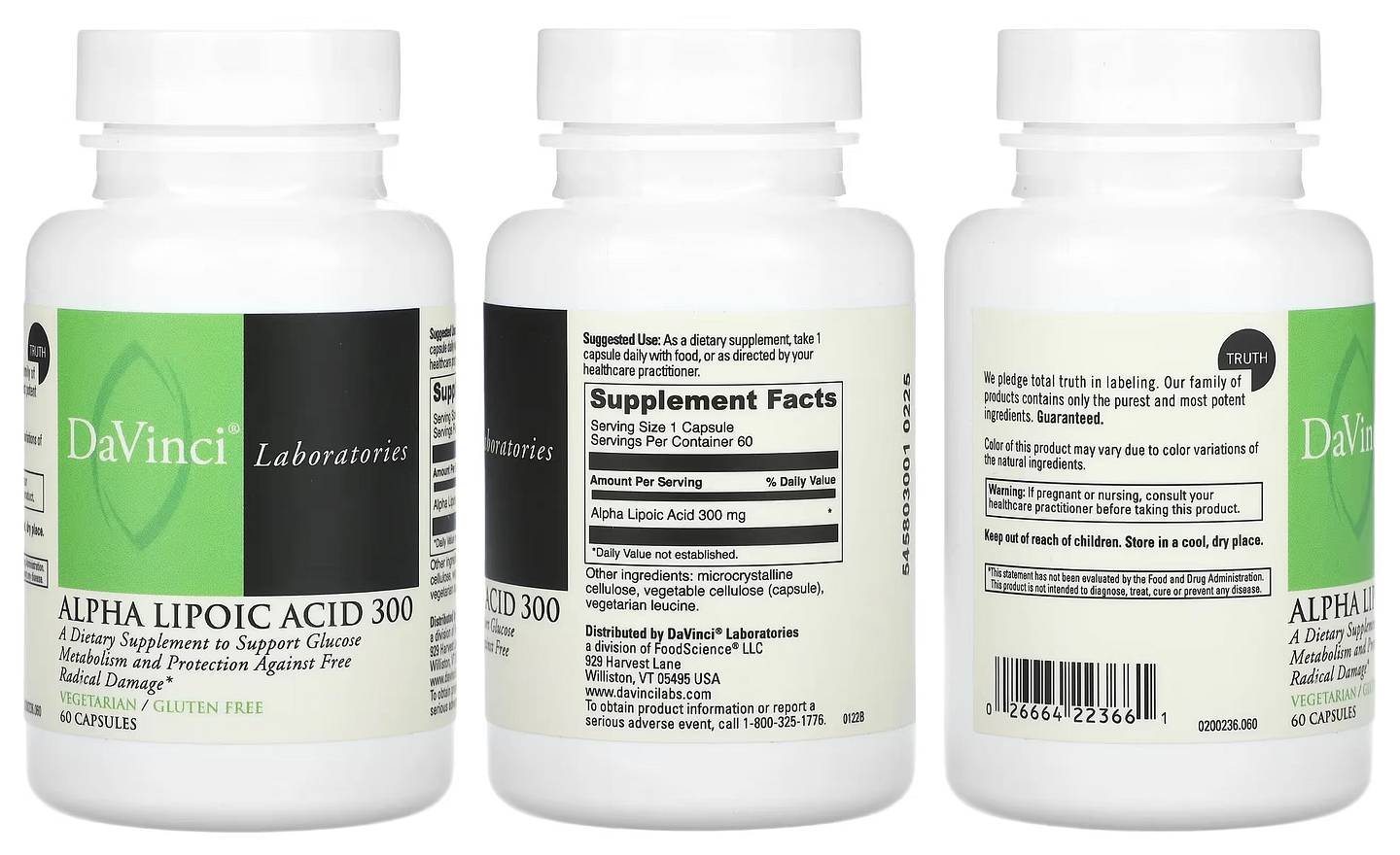 DaVinci Laboratories of Vermont, Alpha Lipoic Acid 300 packaging