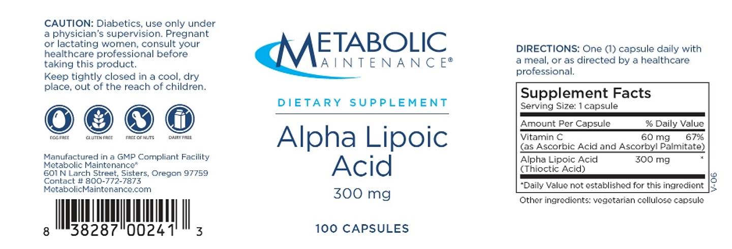 Metabolic Maintenance, Alpha Lipoic Acid label