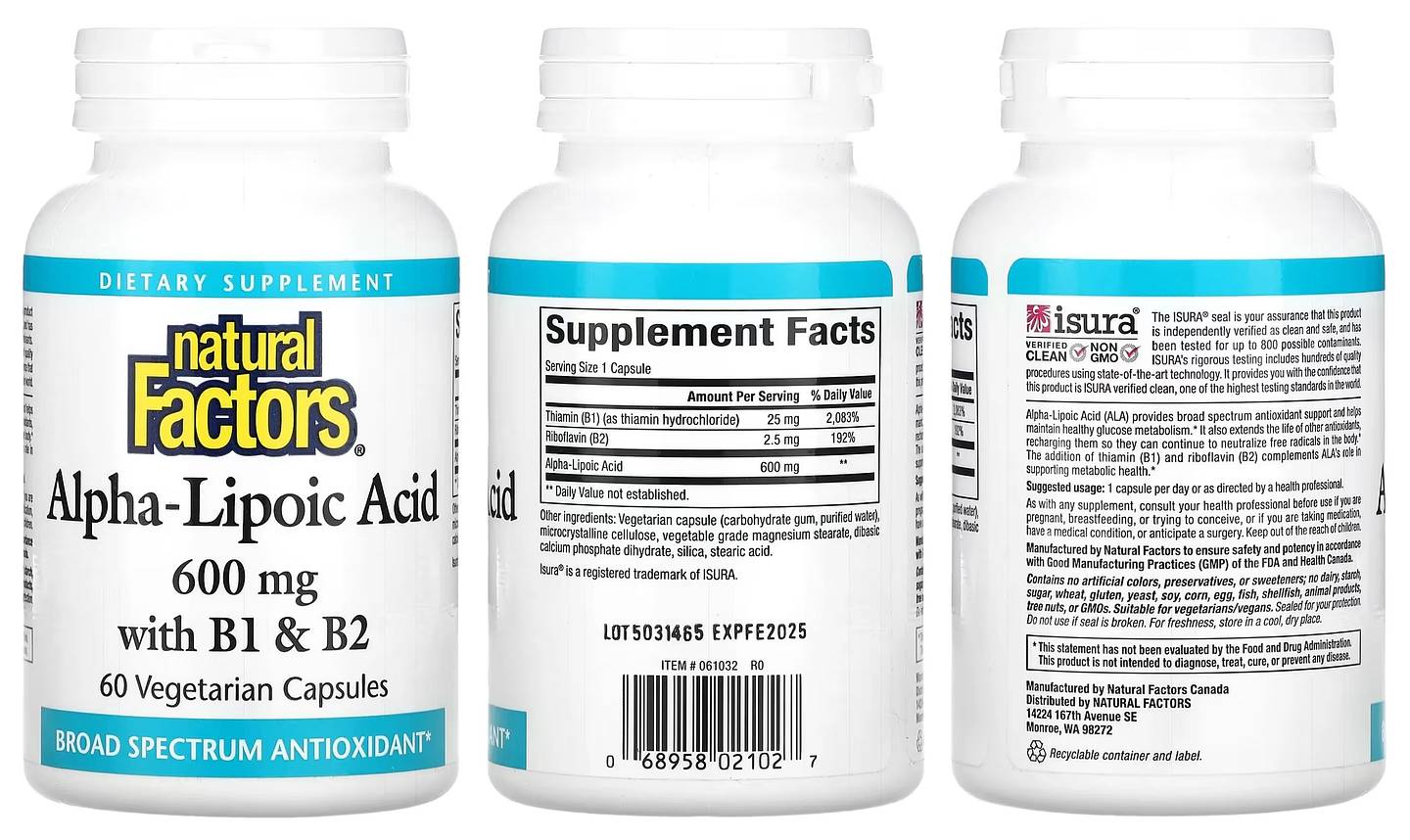 Natural Factors, Alpha-Lipoic Acid with B1 & B2 packaging