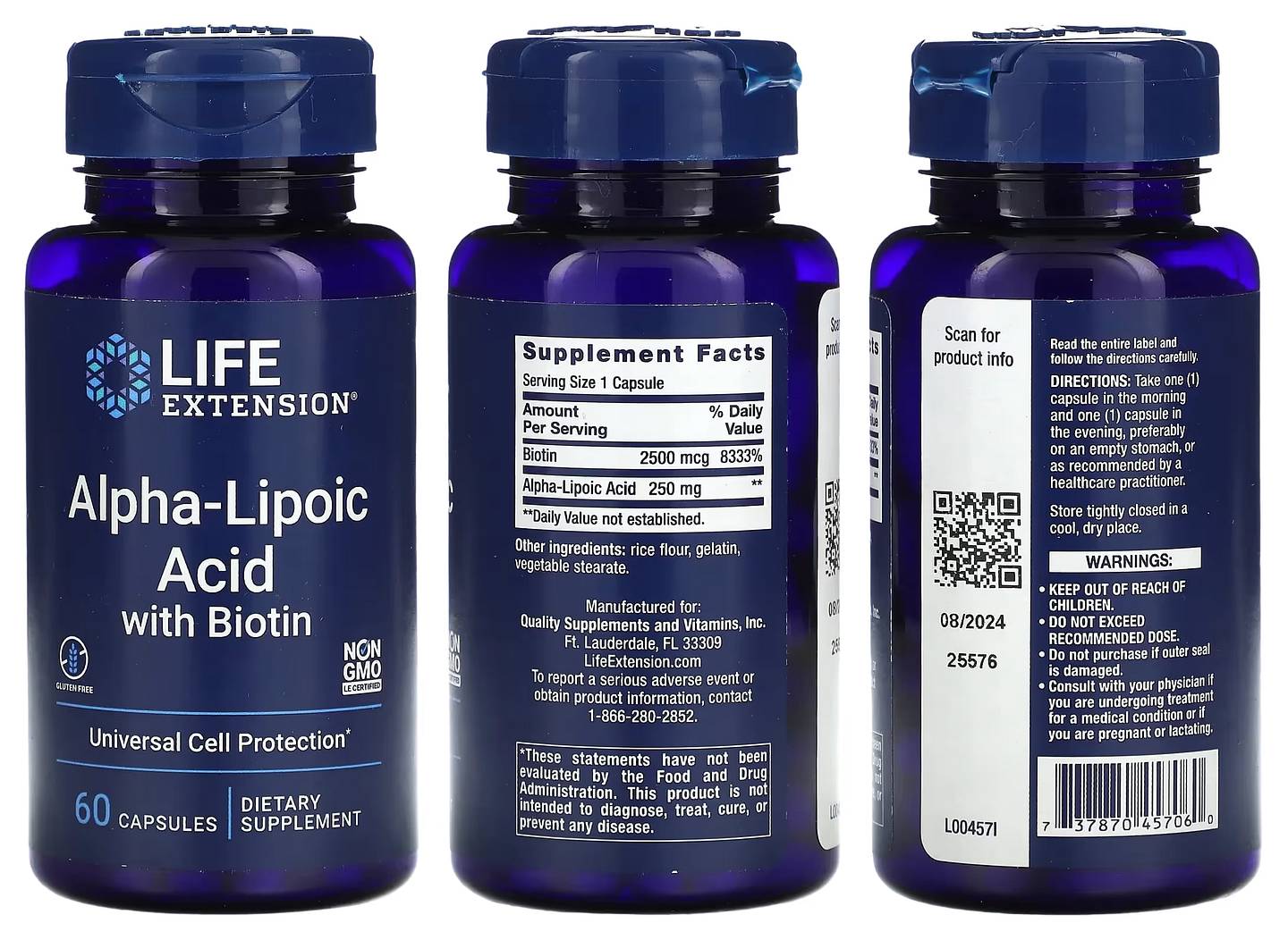 Life Extension, Alpha-Lipoic Acid with Biotin packaging