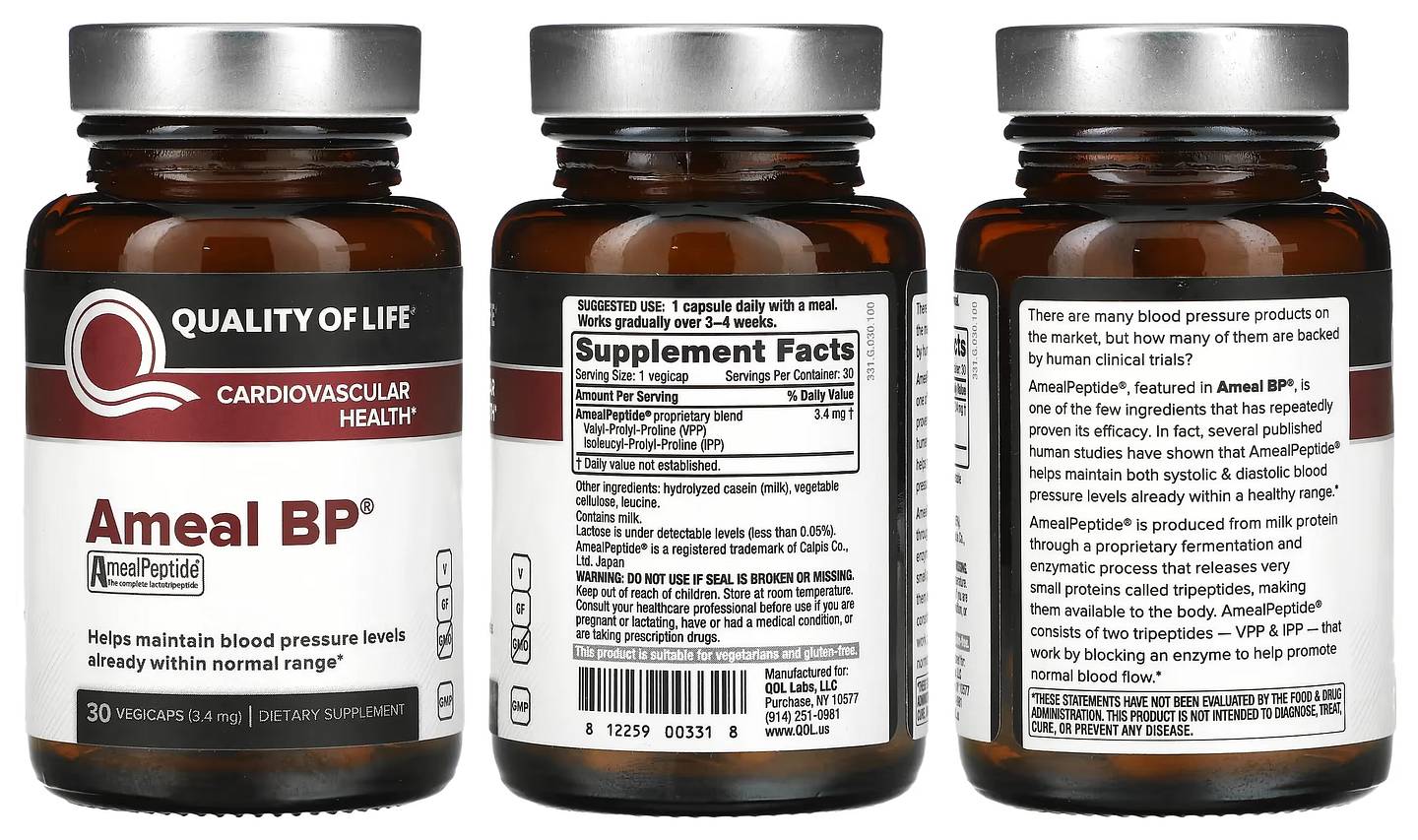 Quality of Life Labs, Ameal BP, Cardiovascular Health, 3.4 mg packaging