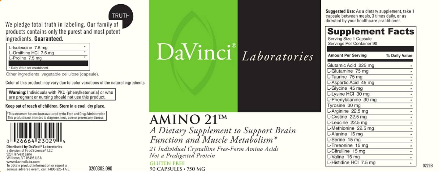 DaVinci Laboratories of Vermont, Amino 21 label