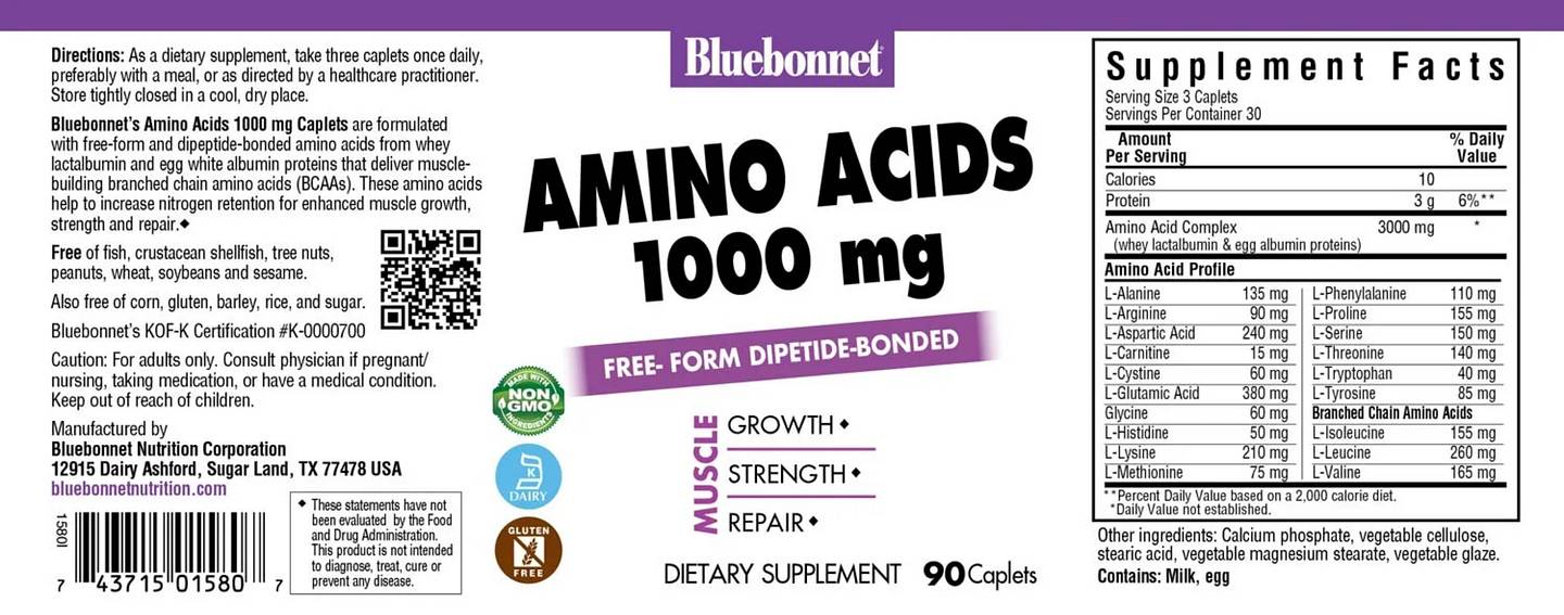 Bluebonnet Nutrition, Amino Acids label