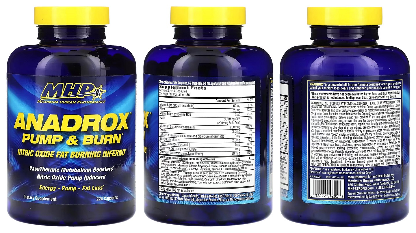 MHP, Anadrox Pump & Burn packaging