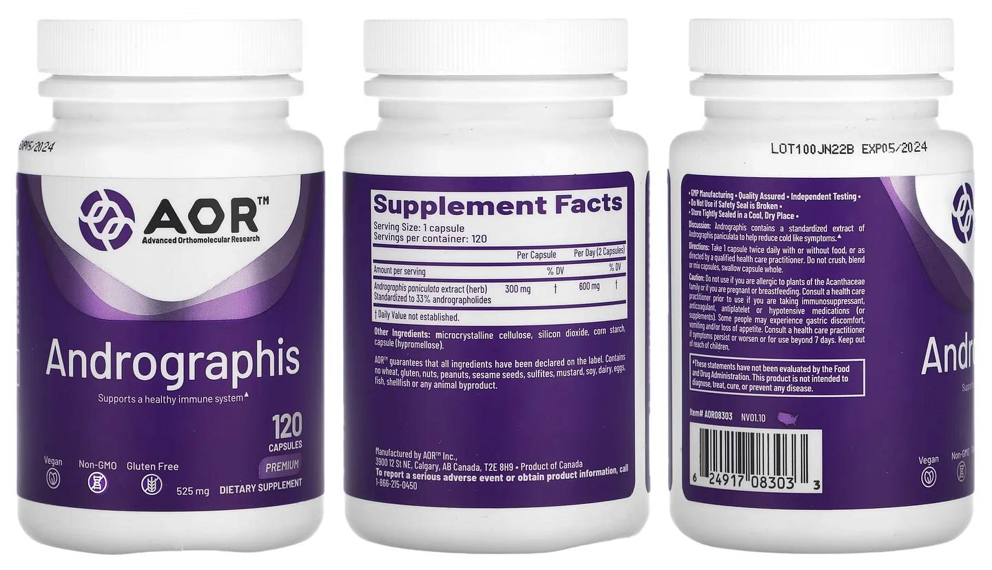 Advanced Orthomolecular Research AOR, Andrographis packaging