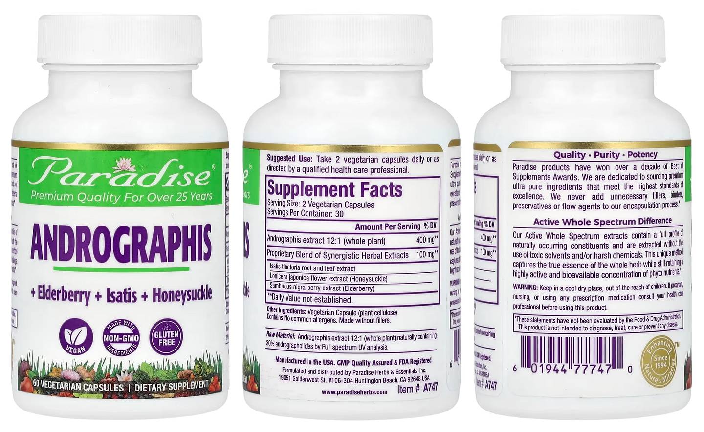 Paradise Herbs, Andrographis packaging