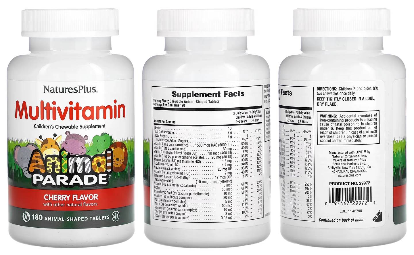 NaturesPlus, Animal Parade, Children's Chewable Multivitamin Supplement packaging