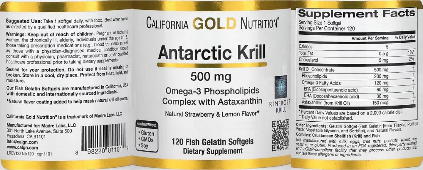 California Gold Nutrition, Antarctic Krill Oil label