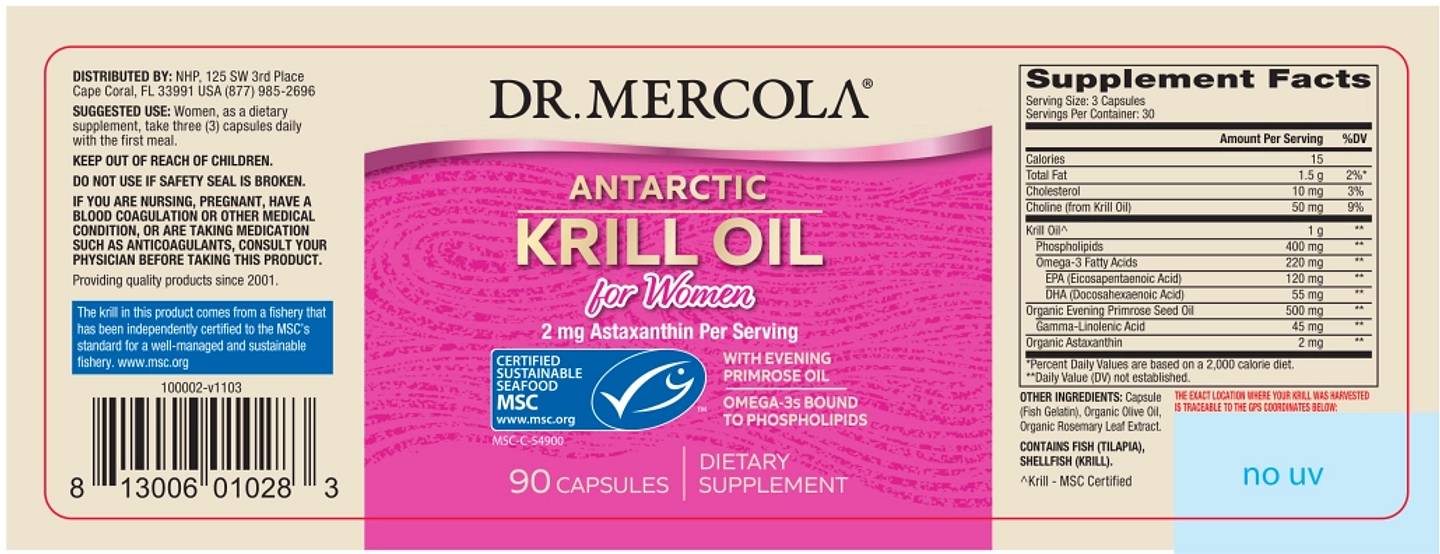 Dr. Mercola, Antarctic Krill Oil with Evening Primrose Oil for Women label