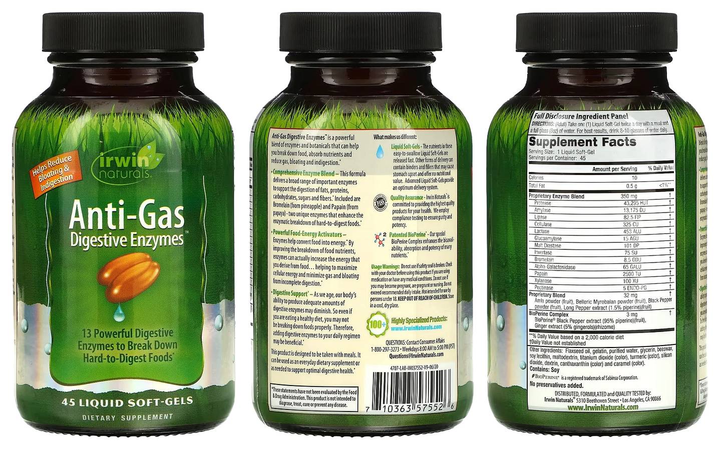 Irwin Naturals, Anti-Gas Digestive Enzymes packaging