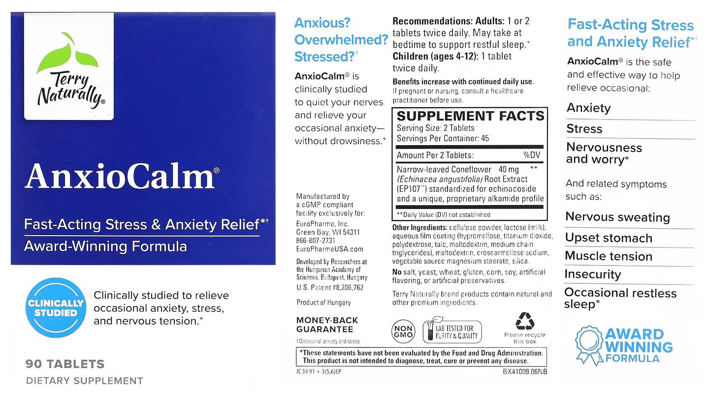 Terry Naturally, AnxioCalm packaging