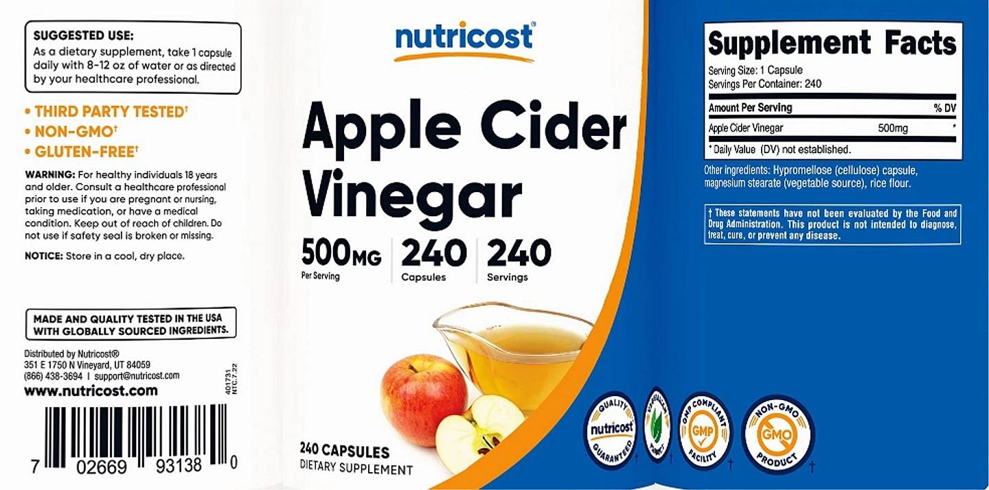 Nutricost, Apple Cider Vinegar label