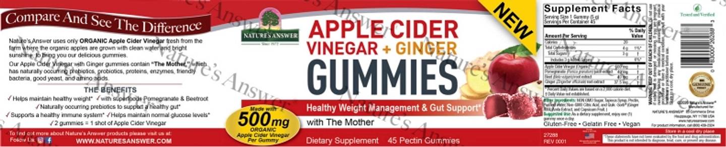 Nature's Answer, Apple Cider Vinegar + Ginger Gummies with The Mother label