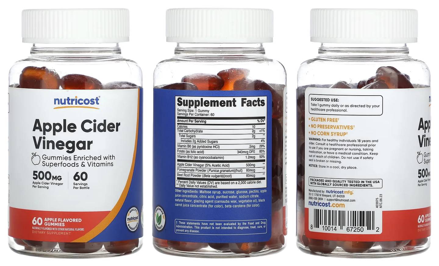 Nutricost, Apple Cider Vinegar Gummies packaging