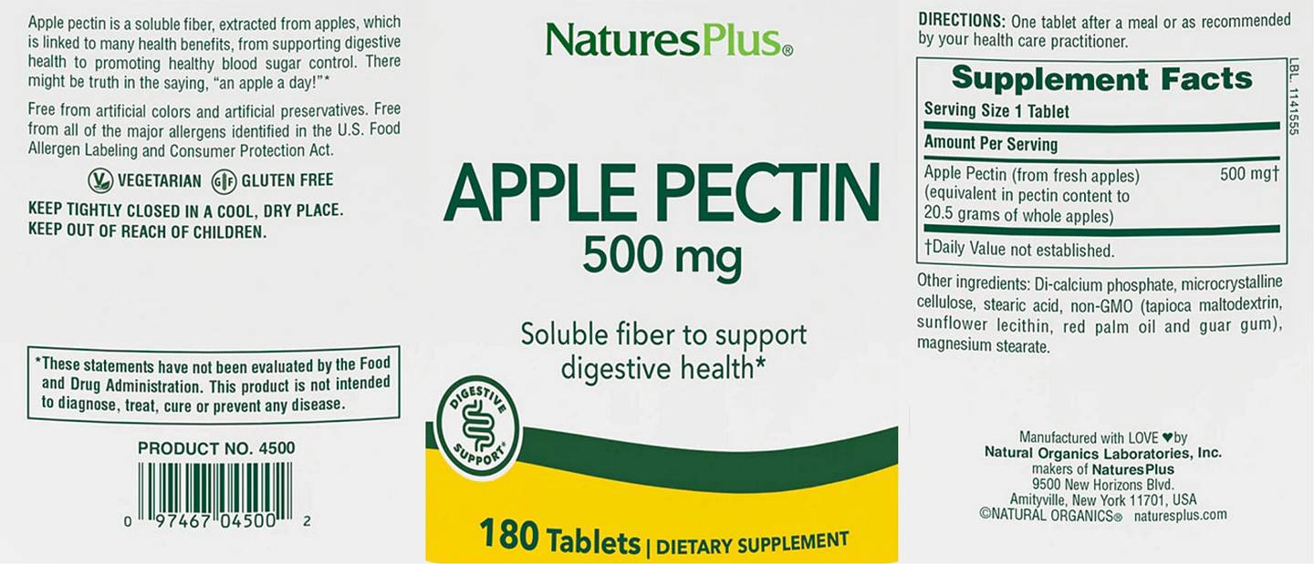 NaturesPlus, Apple Pectin label