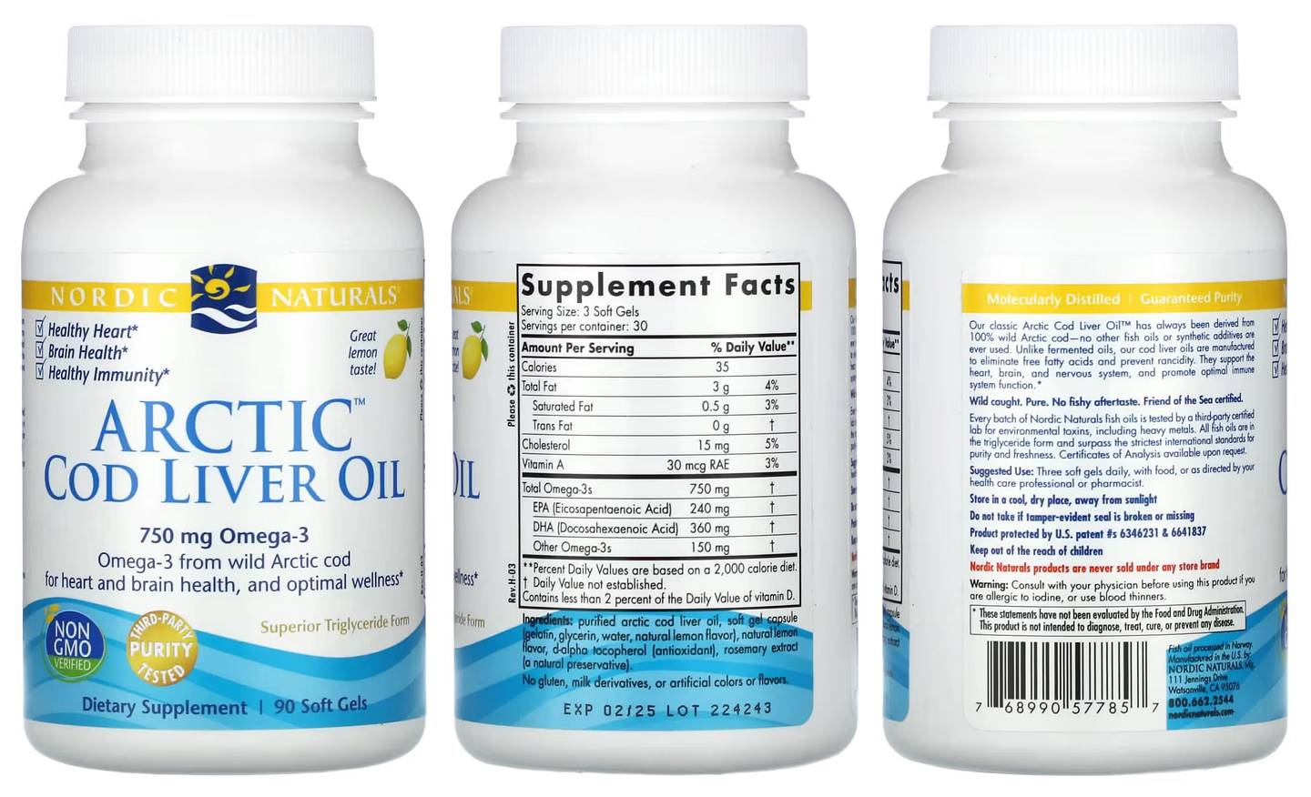 Nordic Naturals, Arctic Cod Liver Oil packaging