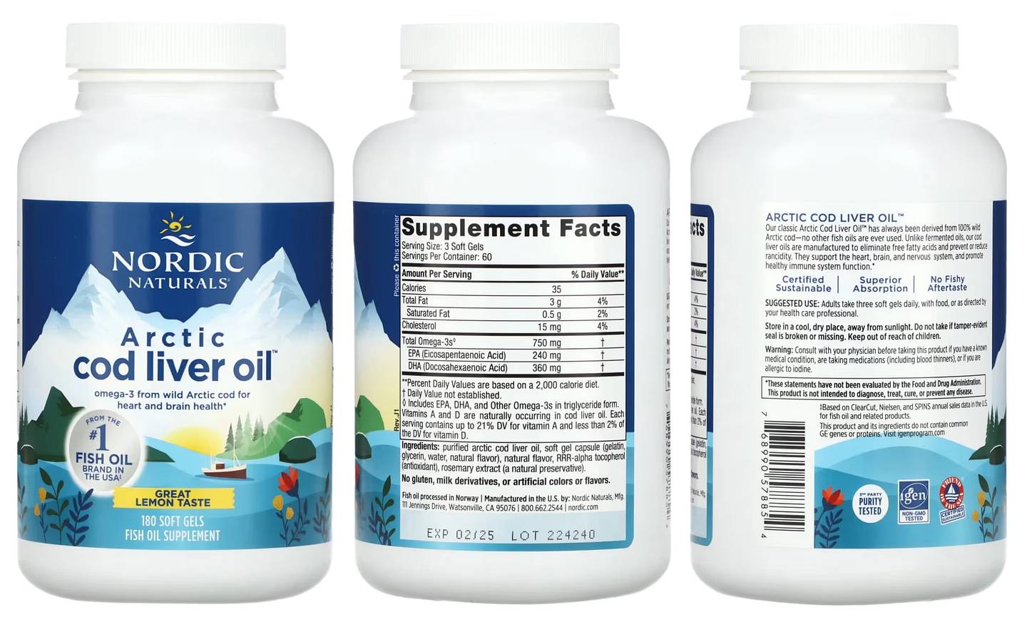 Nordic Naturals, Arctic Cod Liver Oil packaging