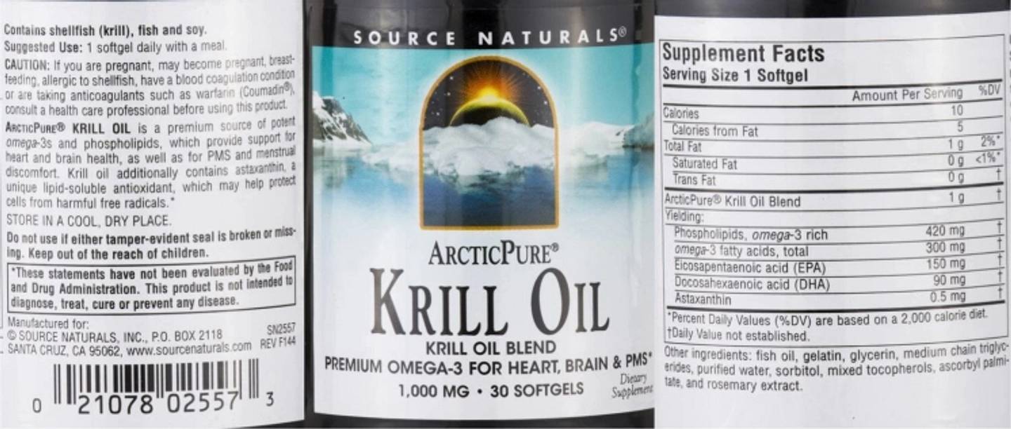 Source Naturals, ArcticPure Krill Oil label