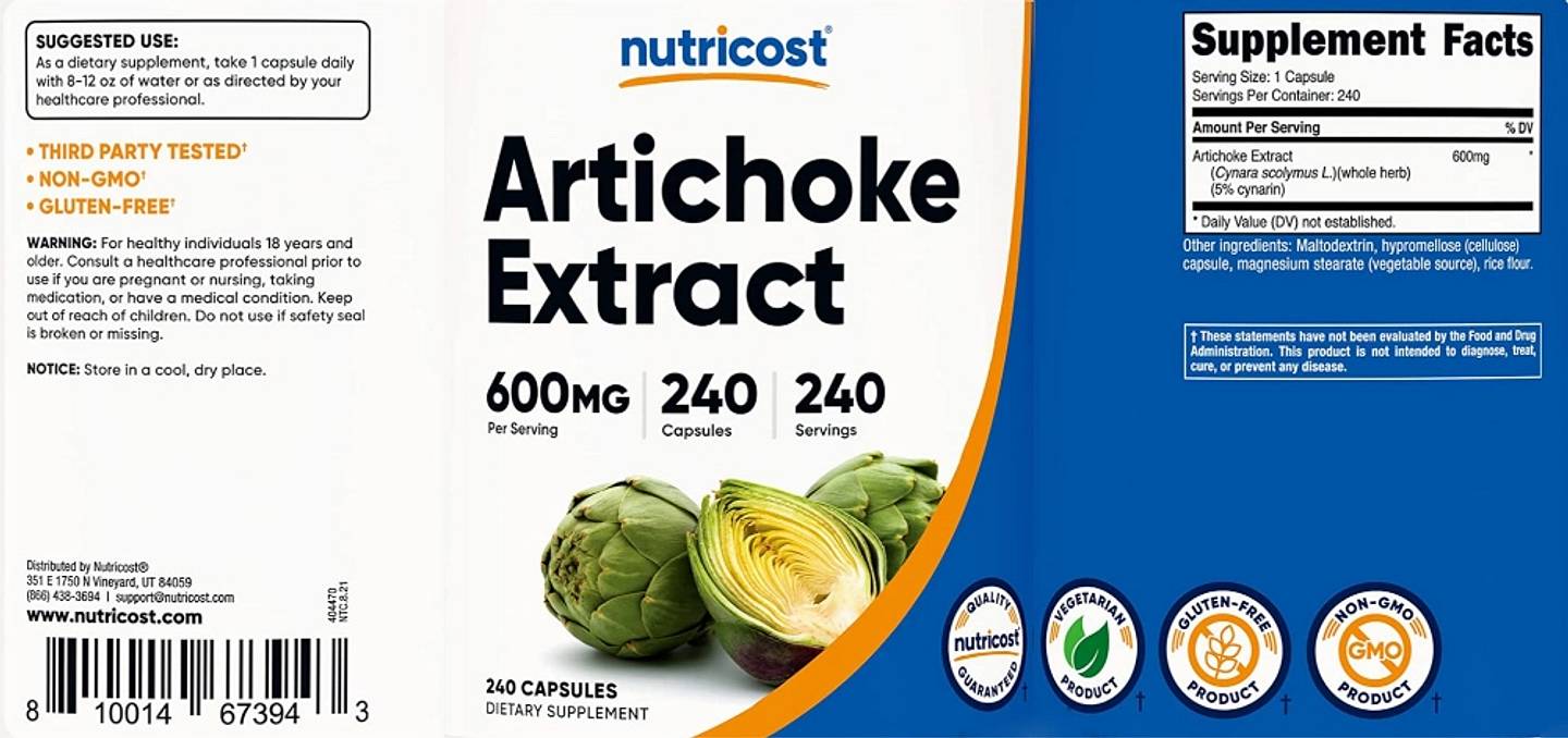 Nutricost, Artichoke Extract label