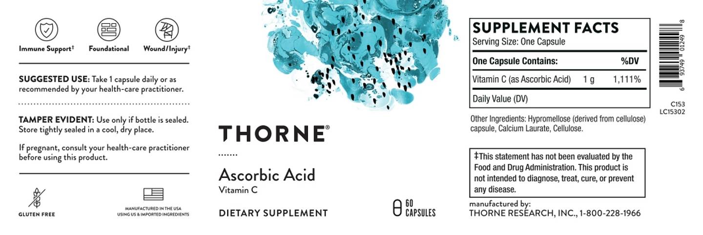 Thorne, Ascorbic Acid label