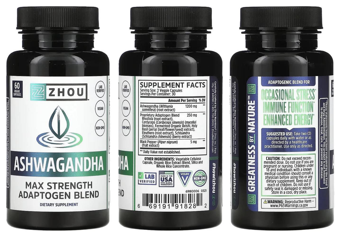 Zhou Nutrition, Ashwagandha packaging