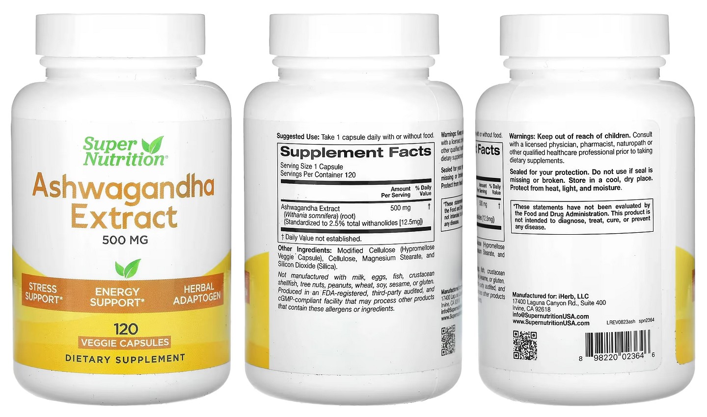 Super Nutrition, Ashwagandha packaging