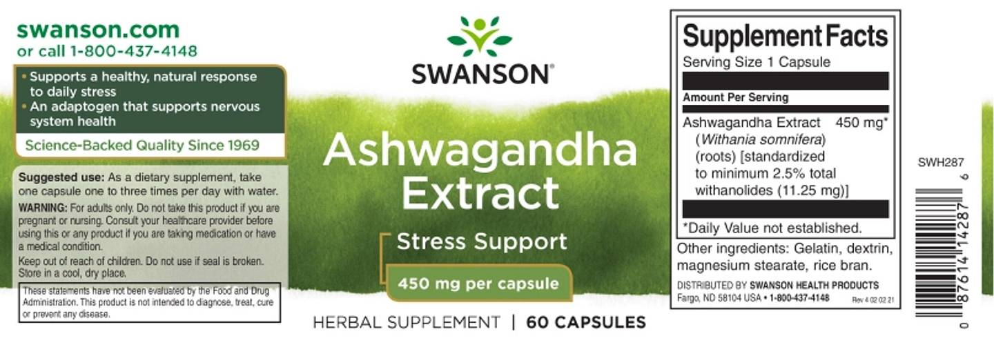 Swanson, Ashwagandha Extract label