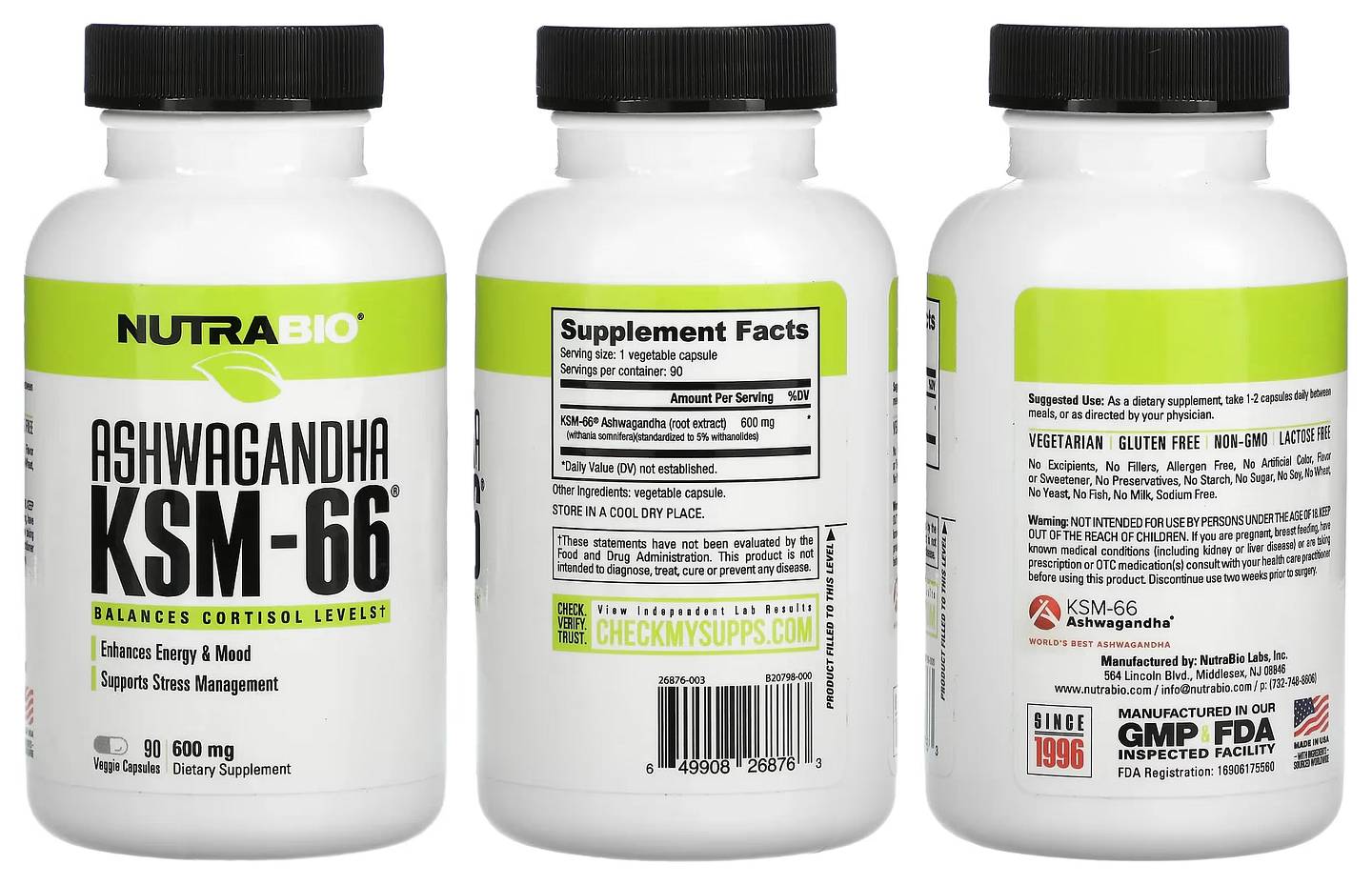 NutraBio, Ashwagandha KSM-66 packaging