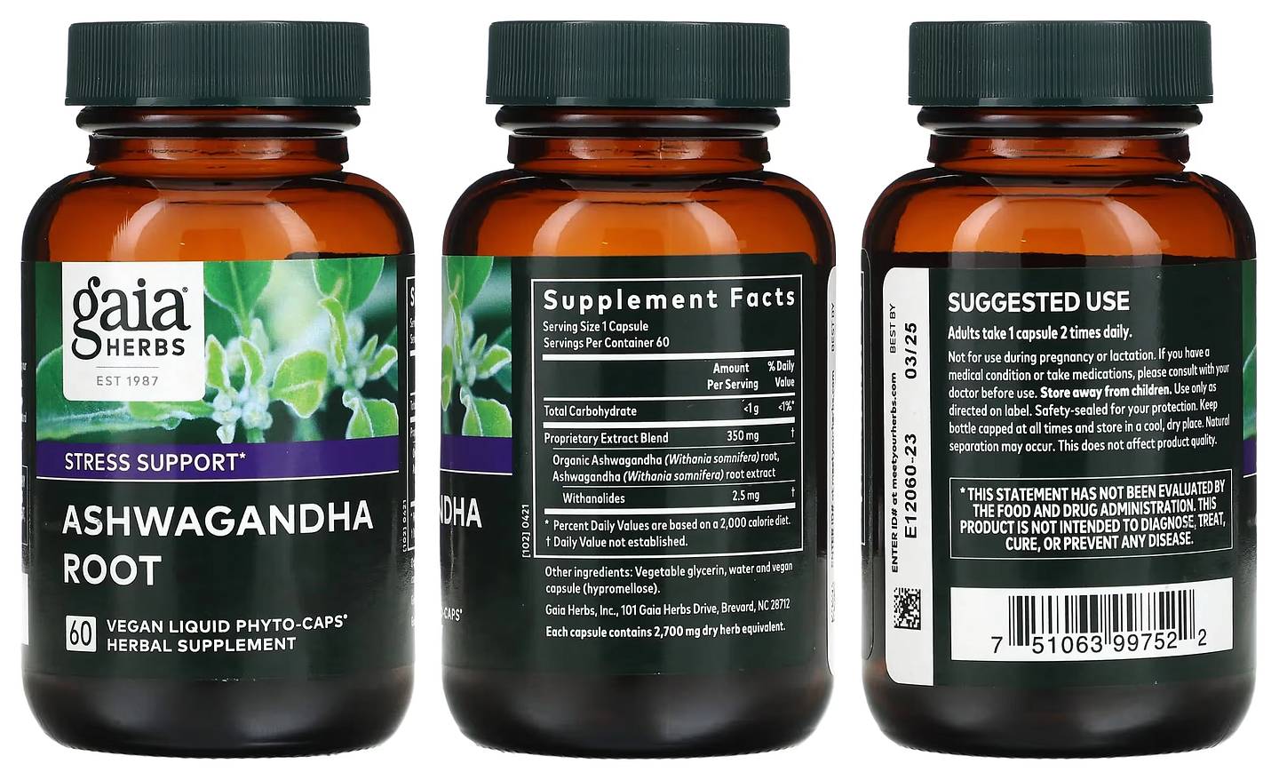 Gaia Herbs, Ashwagandha Root packaging