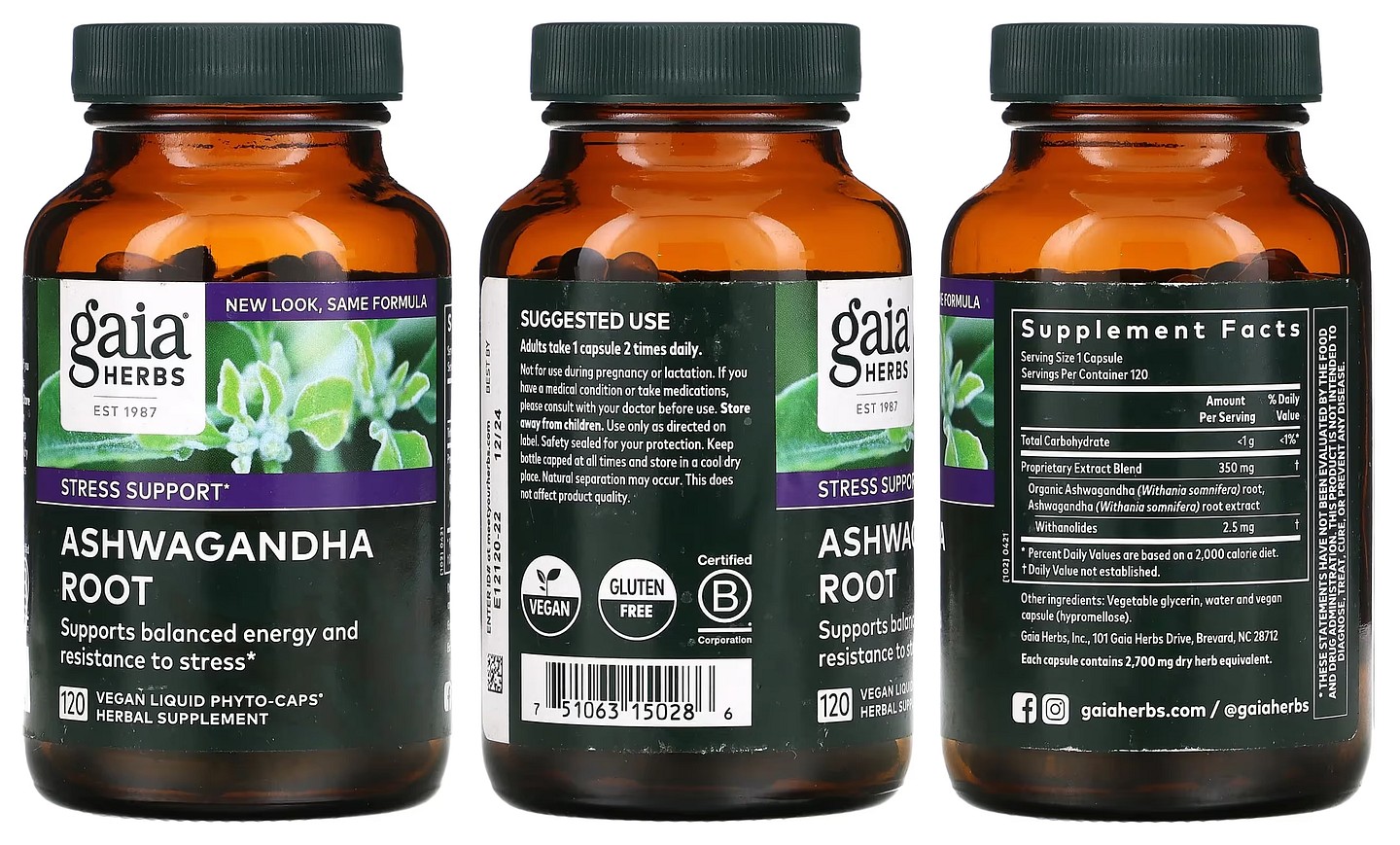 Gaia Herbs, Ashwagandha Root packaging