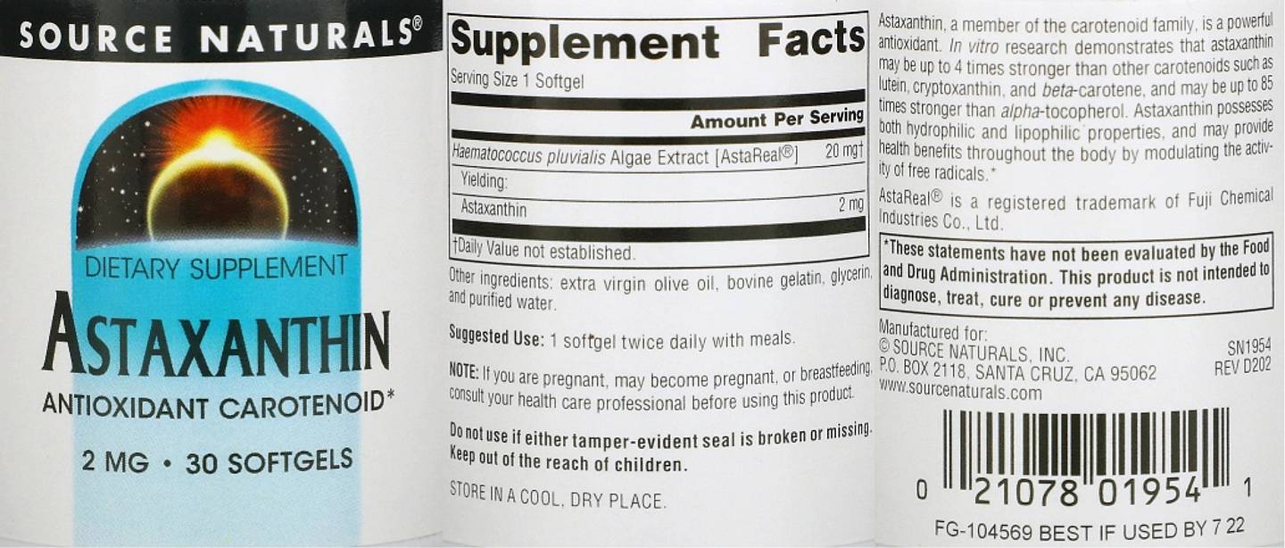 Source Naturals, Astaxanthin label