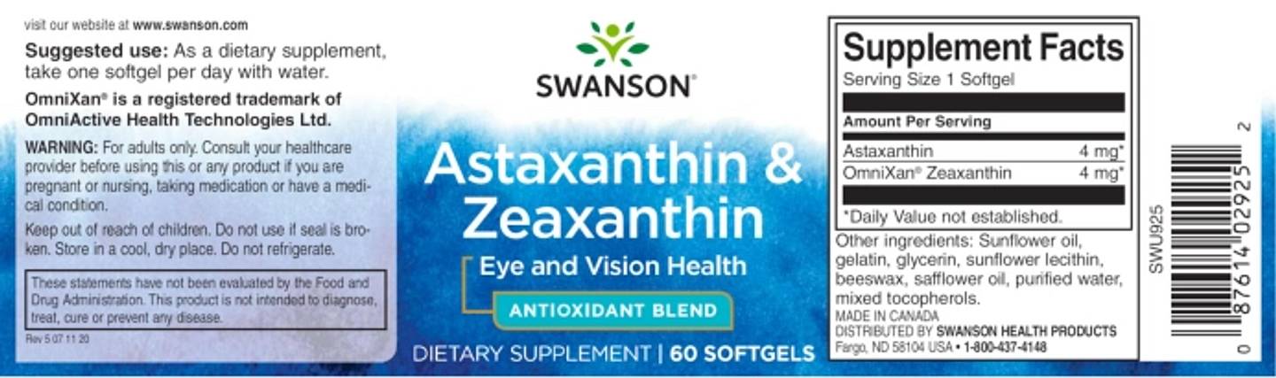 Swanson, Astaxanthin & Zeaxanthin label