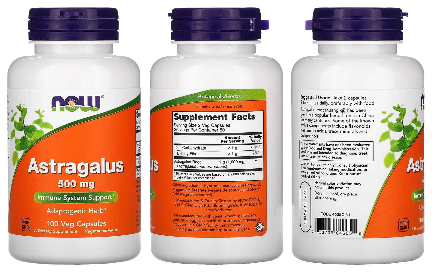 NOW Foods, Astragalus packaging