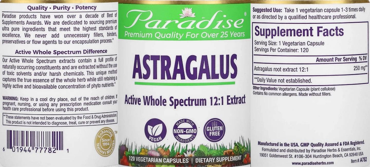 Paradise Herbs, Astragalus label