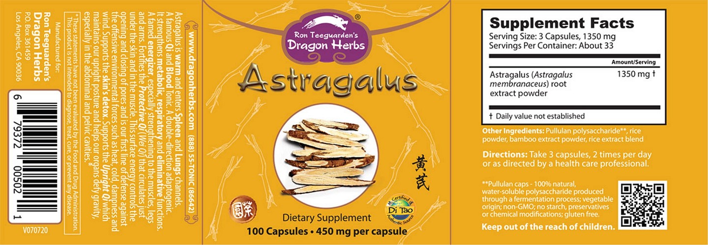 Dragon Herbs, Astragalus label