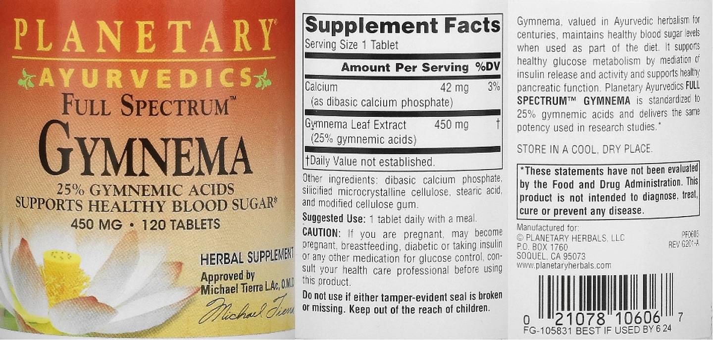 Planetary Herbals, Ayurvedics, Full Spectrum Gymnema label