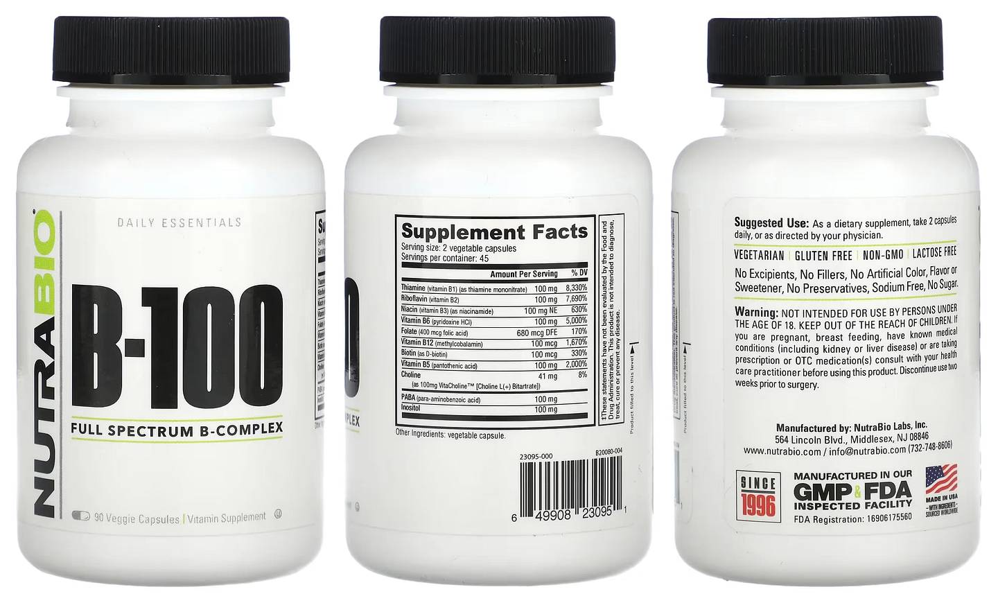 NutraBio, B-100 packaging