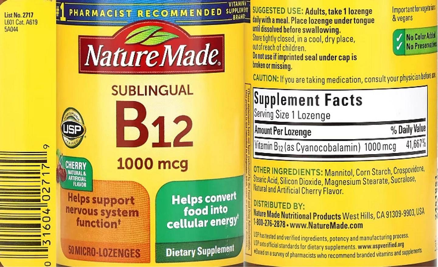 Nature Made, B-12 Sublingual label