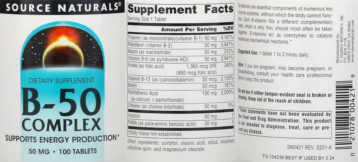 Source Naturals, B-50 Complex label