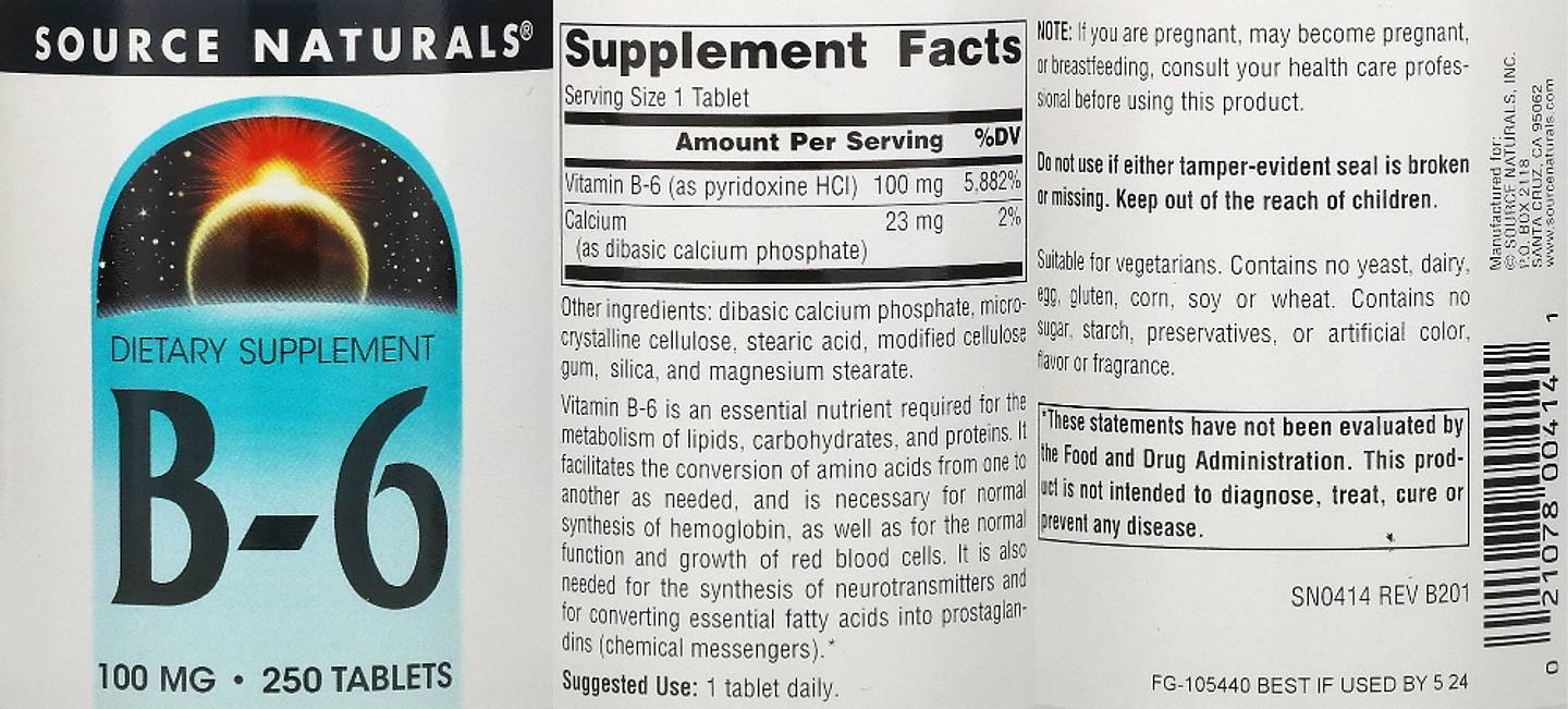 Source Naturals, B-6 label